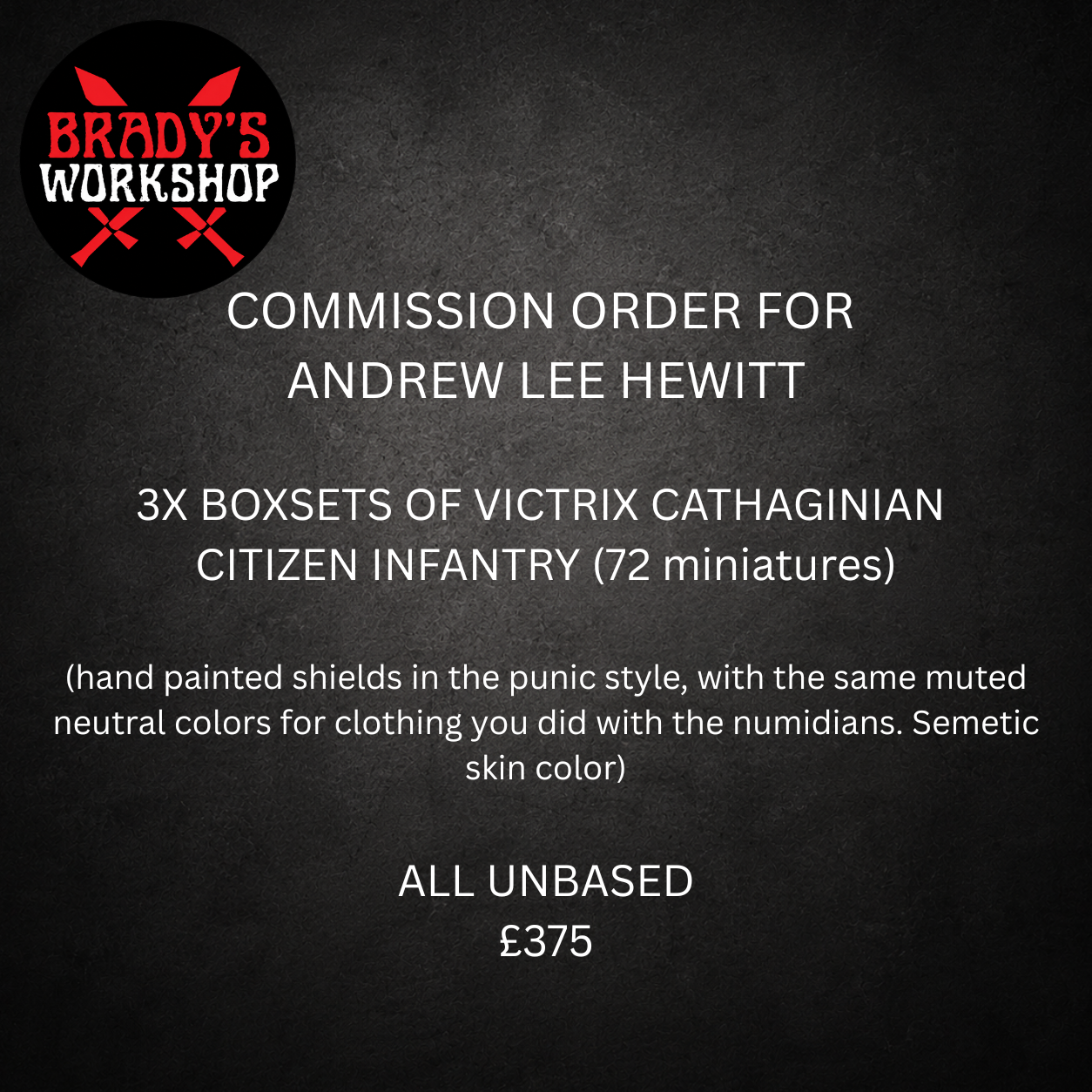 COMMISSION ORDER FOR ANDREW LEE HEWITT (CRATHAGE CITIZEN INFANTRY X3)