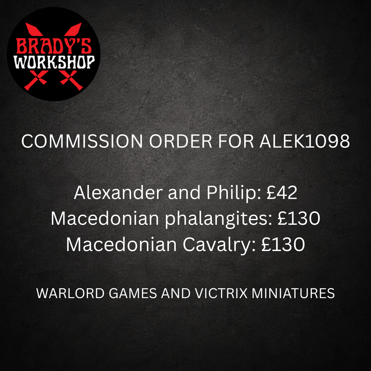 COMMISSION ORDER FOR ALEK1098 MACEDONIAN ARMY